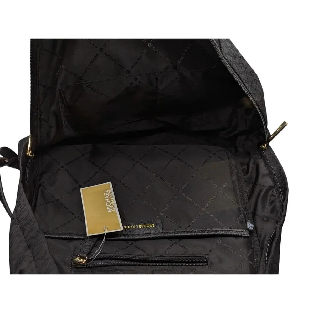 NWT‎ Michael Kors Morgan Medium Black Signature Jacquard & Leather Trim Backpack